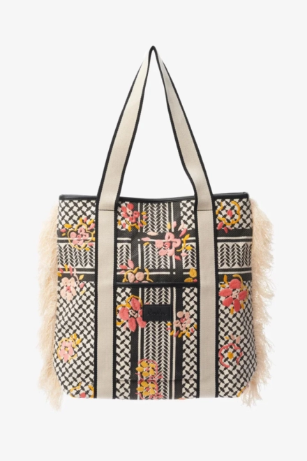 Tote Carmela stitched canvas heritage embroidery flower