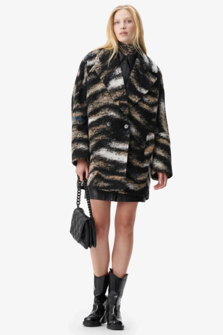 Coat Olly wool/polyester blend big zebra black