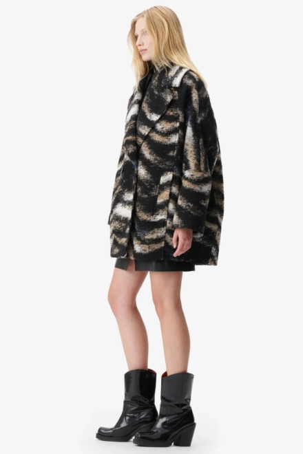 Coat Olly wool/polyester blend big zebra black - alternative