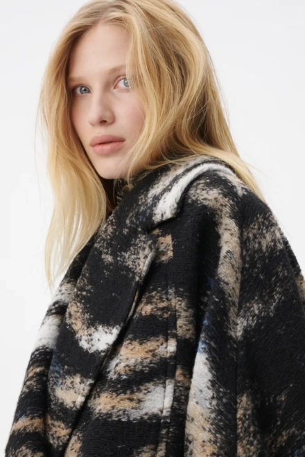Coat Olly wool/polyester blend big zebra black - alternative