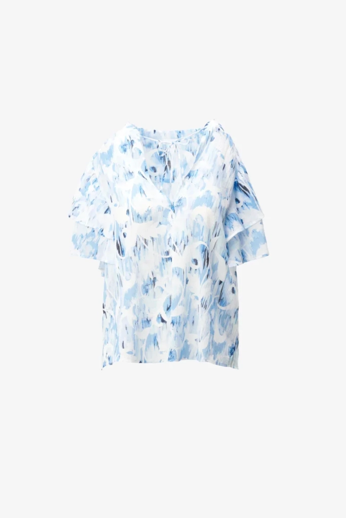 Lala Berlin Top Tenyana cotton floral fountain blue